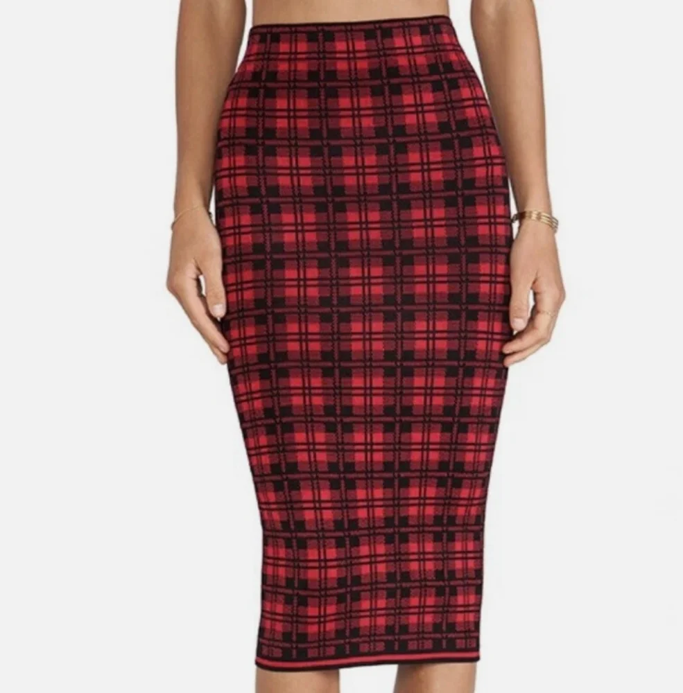 TORN by RONNY KOBO Stretch Knit Midi Skirt - London Plaid